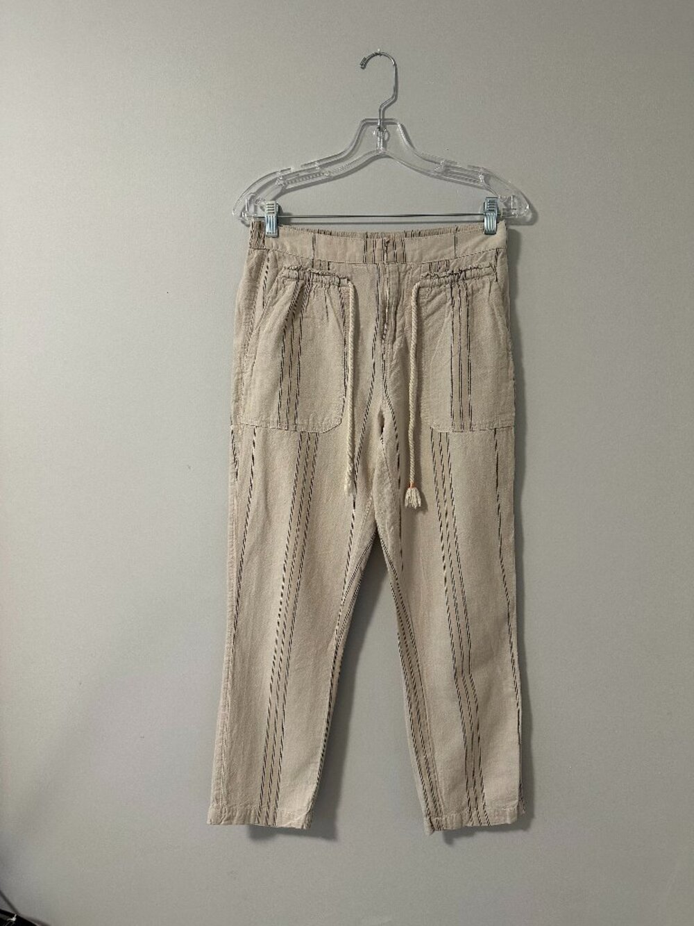 Anthropologie Cream Striped Drawstring Pants Size XS